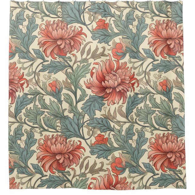 Artistic hand drawn Retro flowers Pink pattern Shower Curtain (Front)
