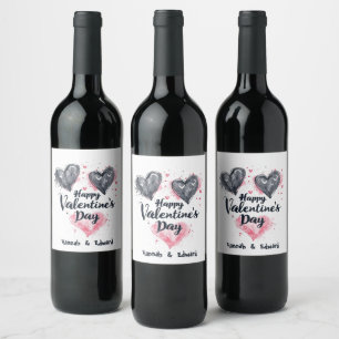 Artistic Heart Illustrations I Gray I Valentine's Wine Label