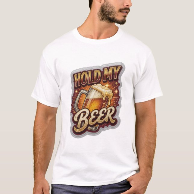 Artistic HOLD MY BEER 3D Text Art T-Shirt (Front)