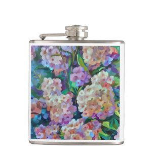 Artistic Hydrangeas Hortensia Floral Abstract Art Hip Flask