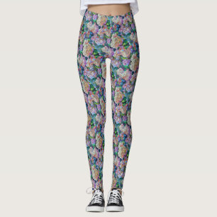 Artistic Hydrangeas Hortensia Floral Abstract Art Leggings