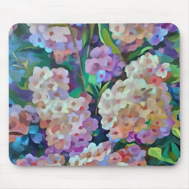 Artistic Hydrangeas Hortensia Floral Abstract Art Mouse Pad (Front)