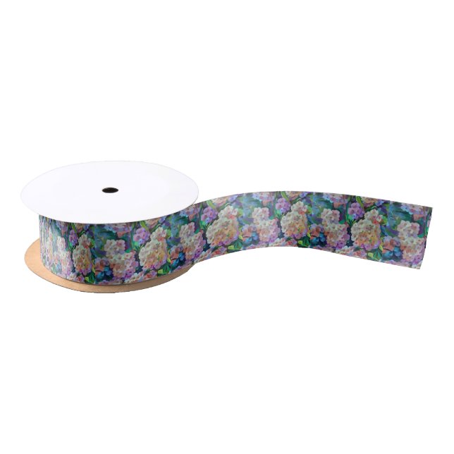 Artistic Hydrangeas Hortensia Floral Abstract Art Satin Ribbon (Spool)