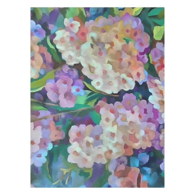 Artistic Hydrangeas Hortensia Floral Abstract Art Tablecloth (Front)