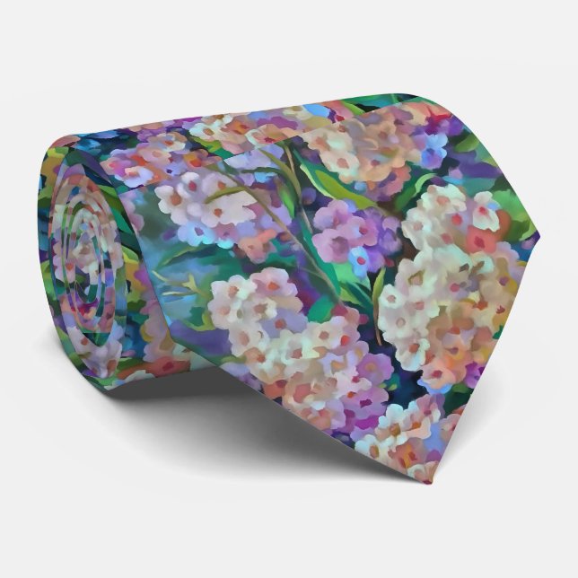 Artistic Hydrangeas Hortensia Floral Abstract Art Tie (Rolled)