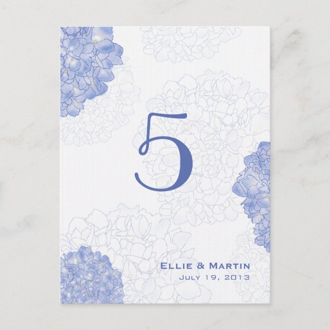 Artistic Hydrangeas Table Number Cards (Front)