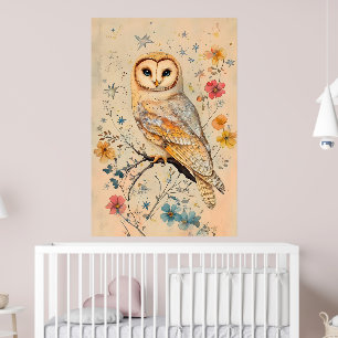 Artistic illustration of a barn owl, poster