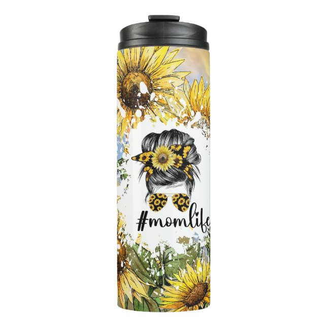 Artistic Illustration of Sunflowers With #Momlife  Thermal Tumbler (Front)