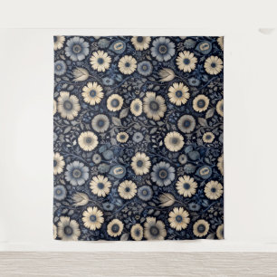 Artistic Indigo Florals Watercolor Pattern Desig Tapestry
