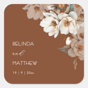 Artistic Ivory Floral Terracotta Wedding Square Sticker