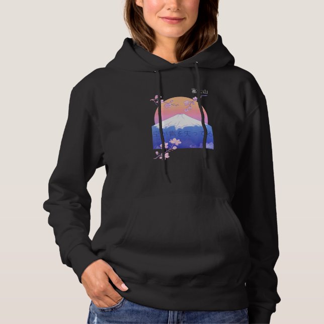 Artistic Japanese Design Of Mount Fuji With Cherry Hoodie (Front)