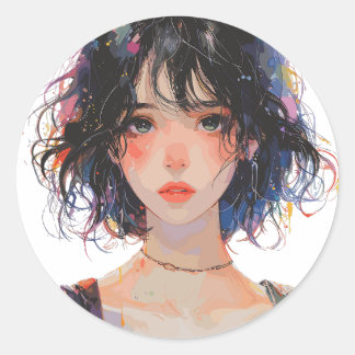 Artistic Japanese Girl Portrait Classic Round Sticker