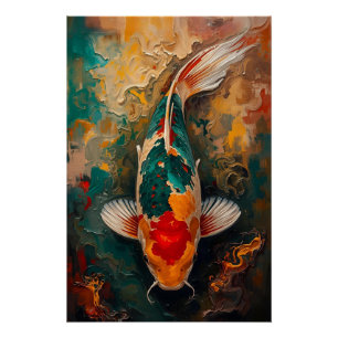 Artistic Japanese Koi Fish Portrait Oil Painting Poster