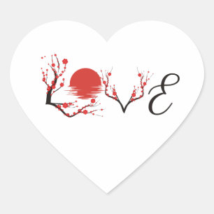 Artistic Japanese Sakura Love  Heart Sticker