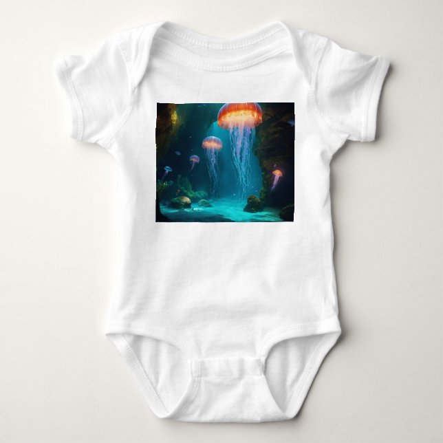 Artistic Jellyfish T-Shirt - Ethereal Glow on Dark Baby Bodysuit (Front)