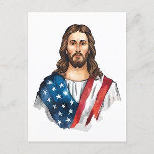 Artistic Jesus with American flag  Postcard
