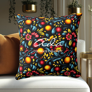 Artistic Khokhloma Floral Pattern Personalised Cushion