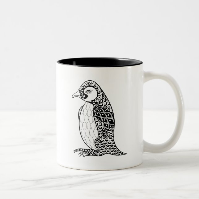 Artistic King Penguin Zendoodle Two-Tone Coffee Mug (Right)