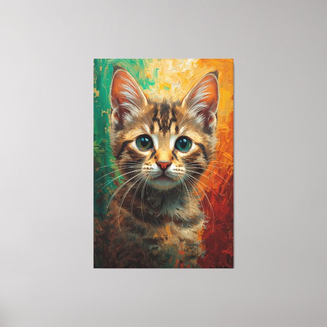 Artistic Kitten Portrait – Vibrant Oil Painting Canvas Print (Front)