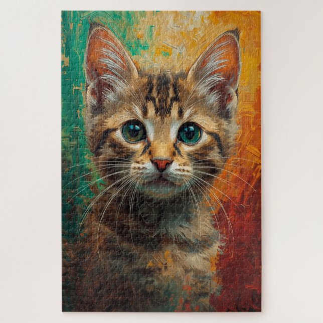 Artistic Kitten Portrait – Vibrant Oil Painting Jigsaw Puzzle (Vertical)