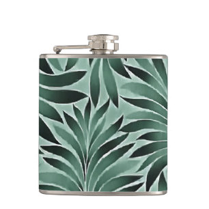 Artistic Leaves Aqua Grey Colour Scheme Hip Flask