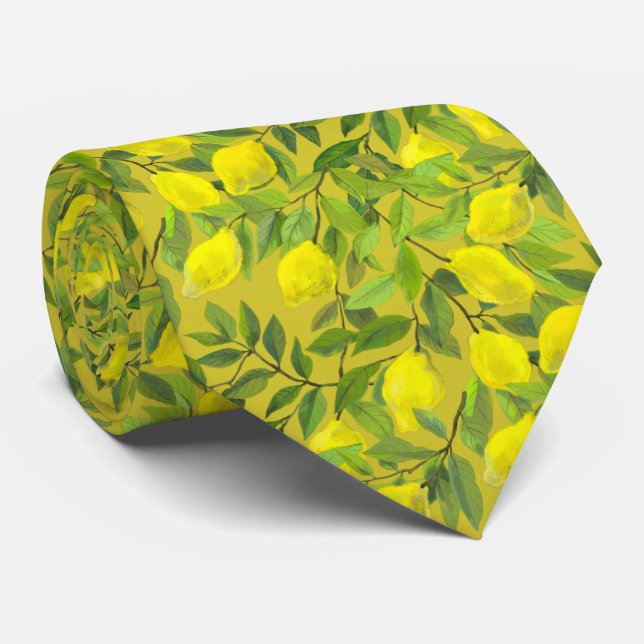 Artistic Lemon Tree Tie for Men (Rolled)