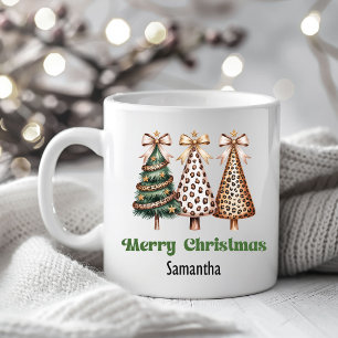 Artistic Leopard Christmas Trees Custom Name Mug