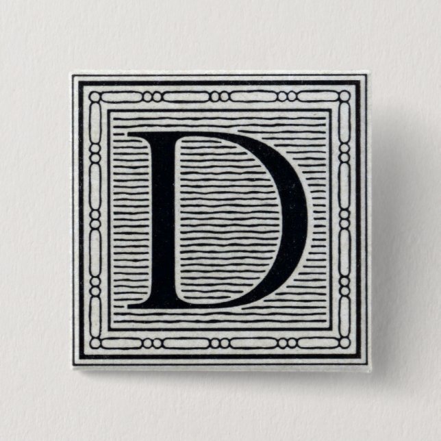 Artistic Letter "D" Woodcut Woodblock Initial 15 Cm Square Badge (Front)