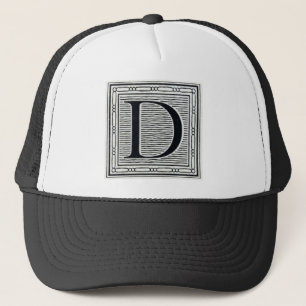 Artistic Letter "D" Woodcut Woodblock Initial Trucker Hat