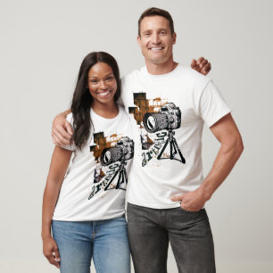 Artistic life Photo camera on tripod orange design T-Shirt