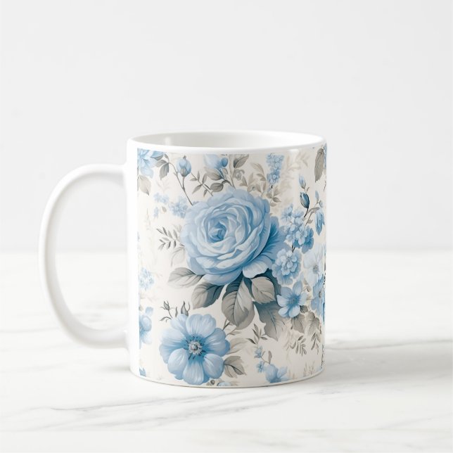 Artistic Light Pastel Blue Roses Coffee Mug (Left)