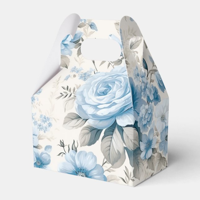 Artistic Light Pastel Blue Roses Favour Box (Front Side)