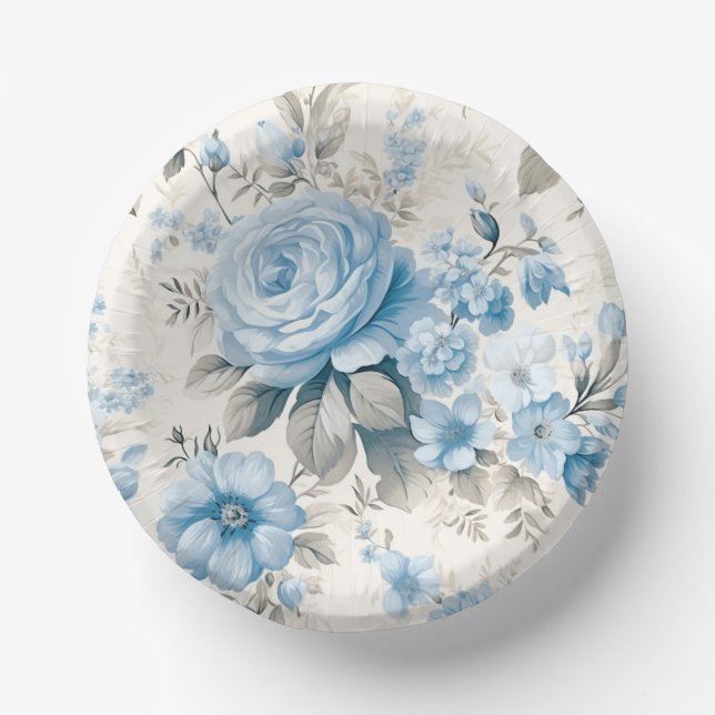 Artistic Light Pastel Blue Roses Paper Plate (Front)