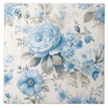 Artistic Light Pastel Blue Roses Tile<br><div class="desc">This delicate artistic design features pale dusty blue roses,  wildflowers and hydrangea blossoms with light pastel sage foliage on eggshell background.</div>