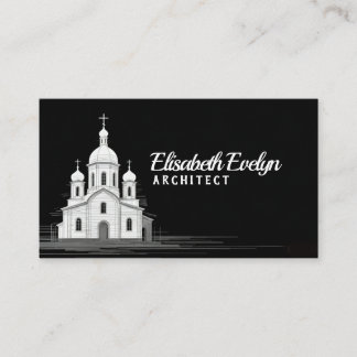 Artistic Line Art Church on Black Business Card