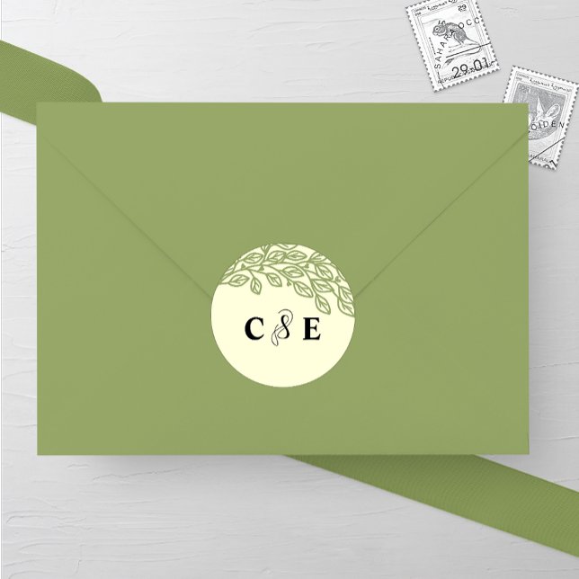Artistic Line Leaves Wedding Classic Round Sticker (Creator Uploaded)