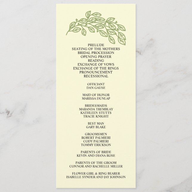 Artistic Line Leaves Wedding Programme (Front)