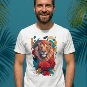 Artistic Lion King Botanical AI Illustration Men's T-Shirt
