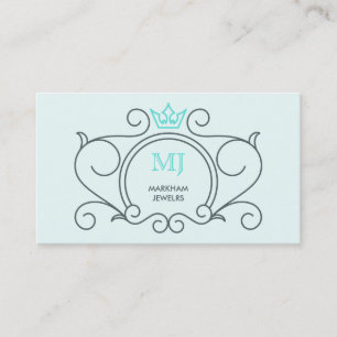 Artistic Logo Crown Diamond Gem Grey Aqua Business Card