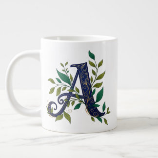 Artistic M – Fancy Blue & Gold Letter Large Coffee Mug