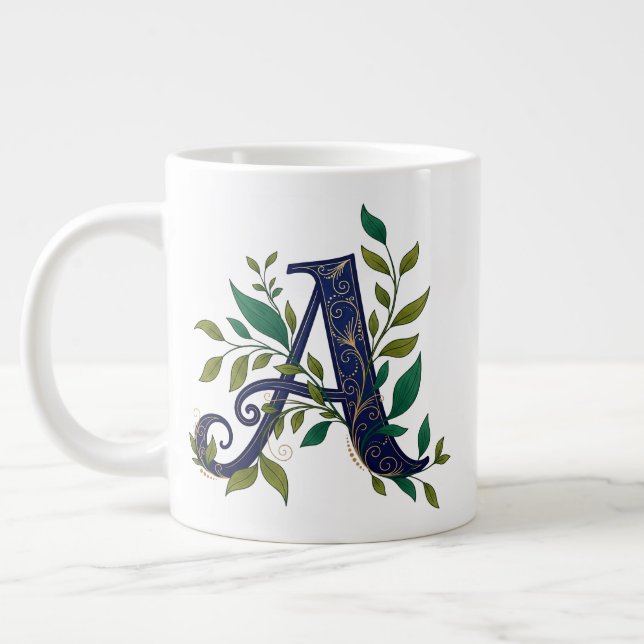 Artistic M – Fancy Blue & Gold Letter Large Coffee Mug (Left)