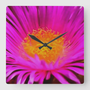 Artistic Magenta Pink Aster Flower Floral Art Square Wall Clock