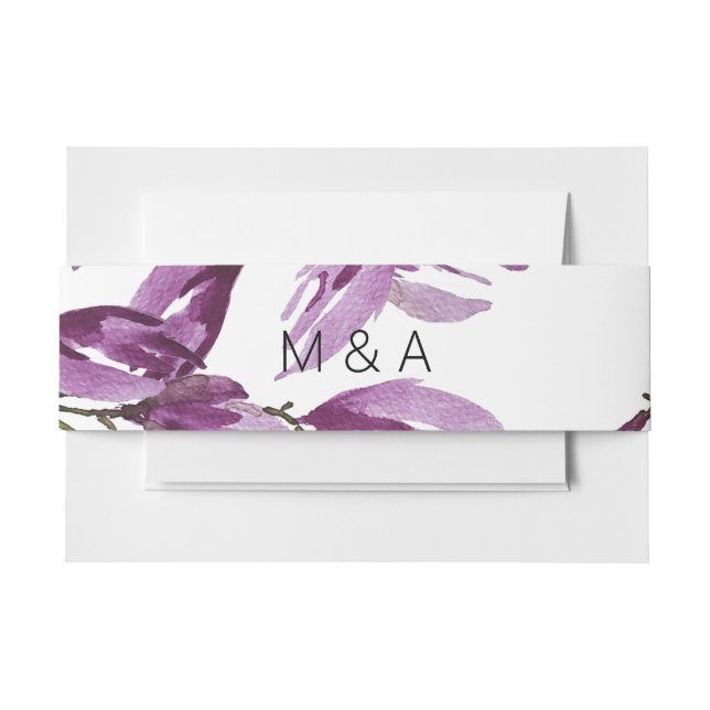 Artistic Magnolia Purple Violet Watercolor Invitation Belly Band (Front Example)