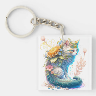 Artistic Majestic Kitty Cat Illustration Key Ring