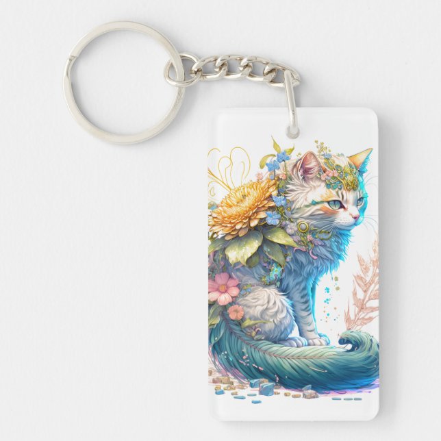 Artistic Majestic Kitty Cat Illustration Key Ring (Front)