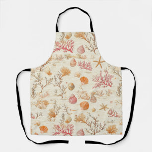 Artistic Marine Coral Seashell Terracotta Ivory Apron