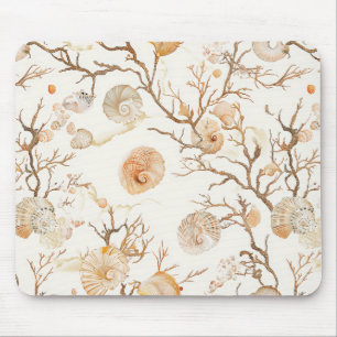 Artistic Marine Coral Seashell Terracotta Ivory Mouse Pad