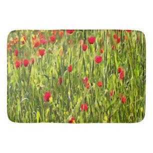 Artistic Meadow Poppy Landscape Bath Mat