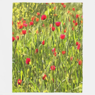 Artistic Meadow Poppy Landscape Fleece Blanket
