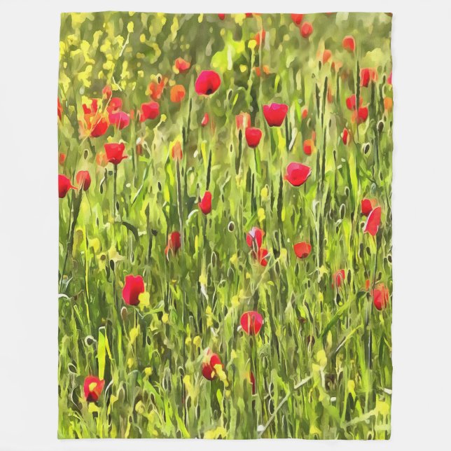 Artistic Meadow Poppy Landscape Fleece Blanket (Front)